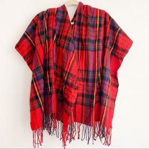 NWOT Merona Red Blue Yellow Black Plaid Wide Scarf